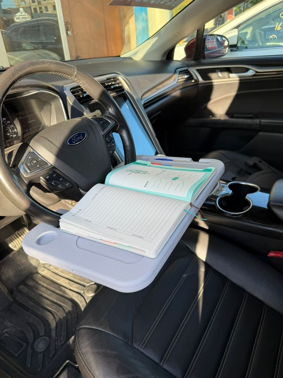 Steering wheel desk